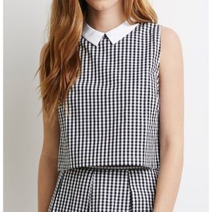 Forever 21 Vintage Gingham Sleeveless Collared Top